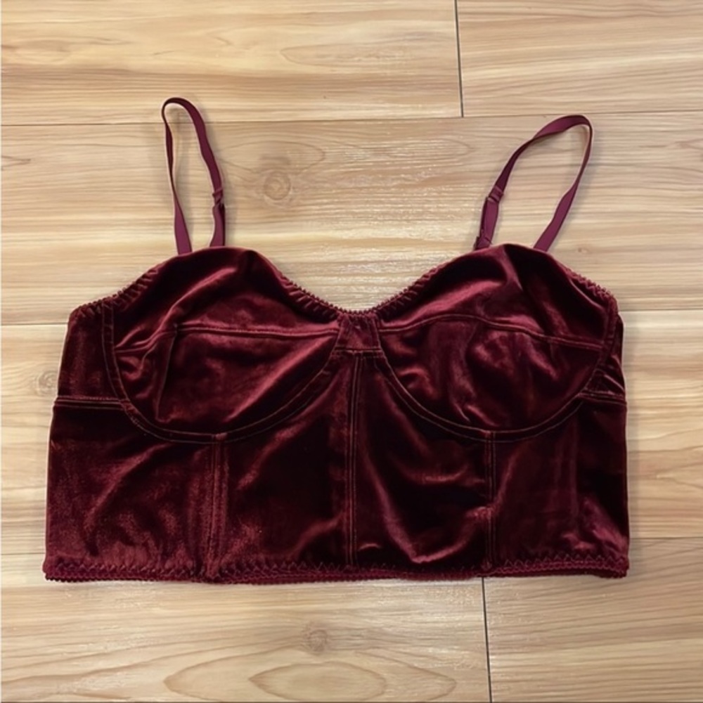 Like new Wore once Ladies Crushed velour Garage Burgundy Velvet Bralette Size L